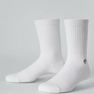 NWT,Fabletics,The Everyday Crew Sock,White,Bone/Red Stripe,Dark Grey